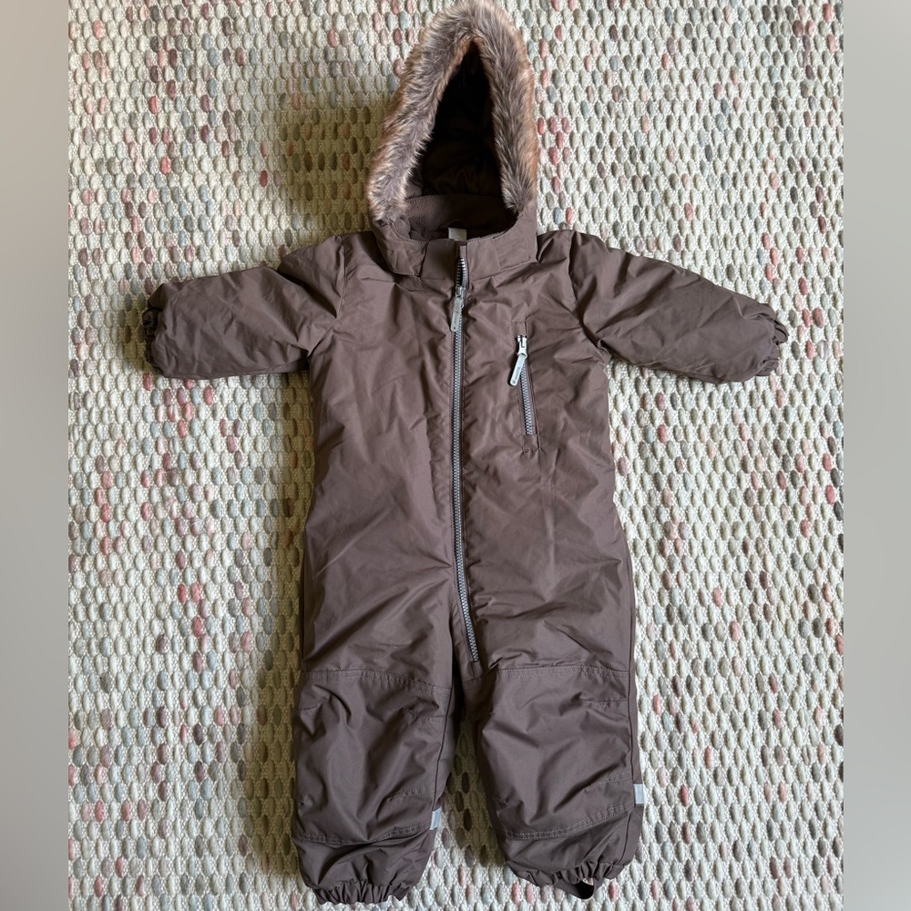 Brown Hooded Snowsuit with Fur Trim